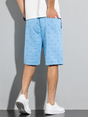 Fish Bone Allover Print Shorts Men's Casual Solid Shorts