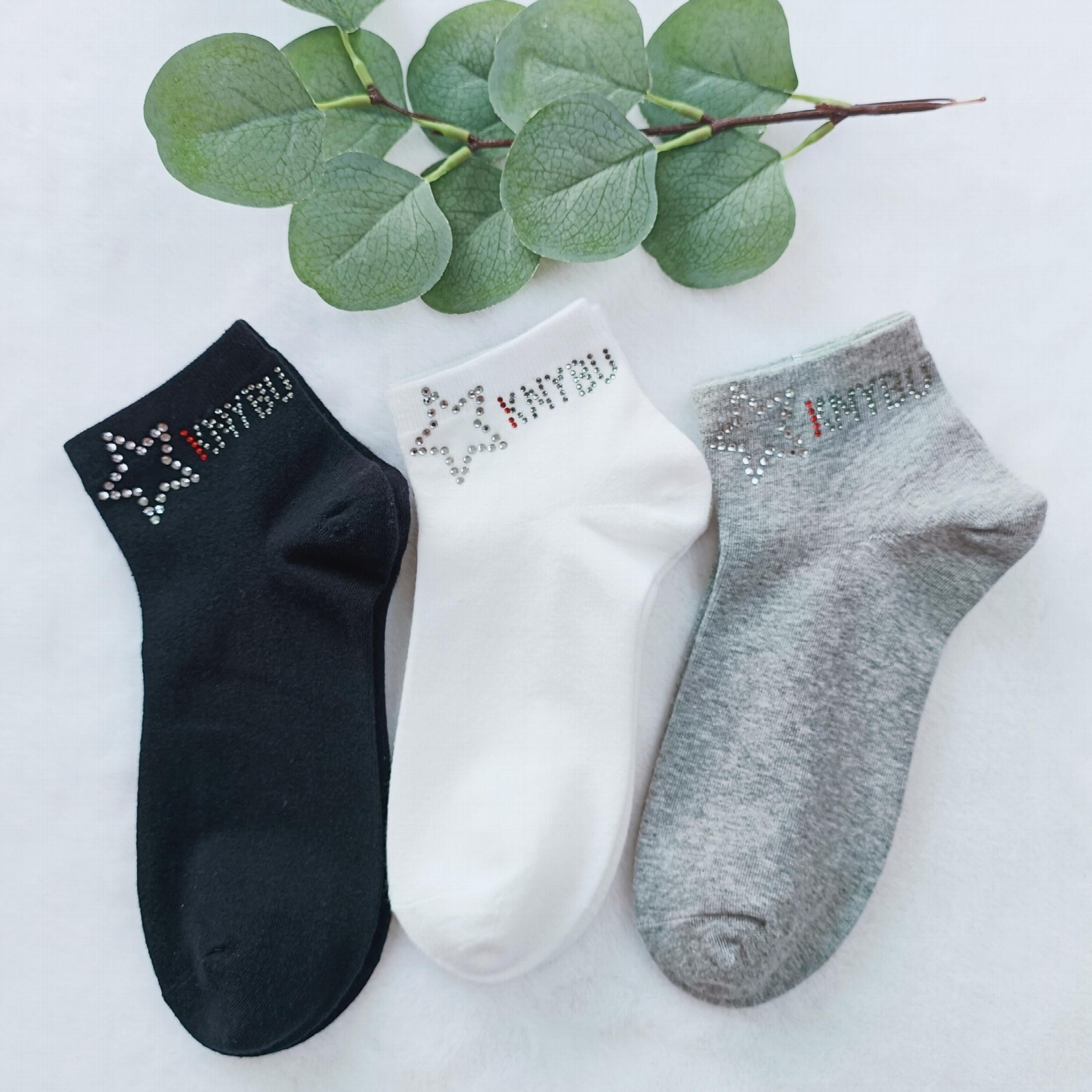 Star & Letter Rhinestone Crew Socks for Women