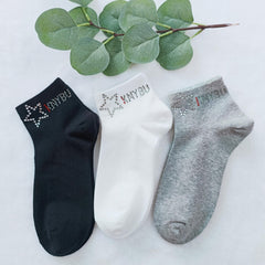 Star & Letter Rhinestone Crew Socks for Women