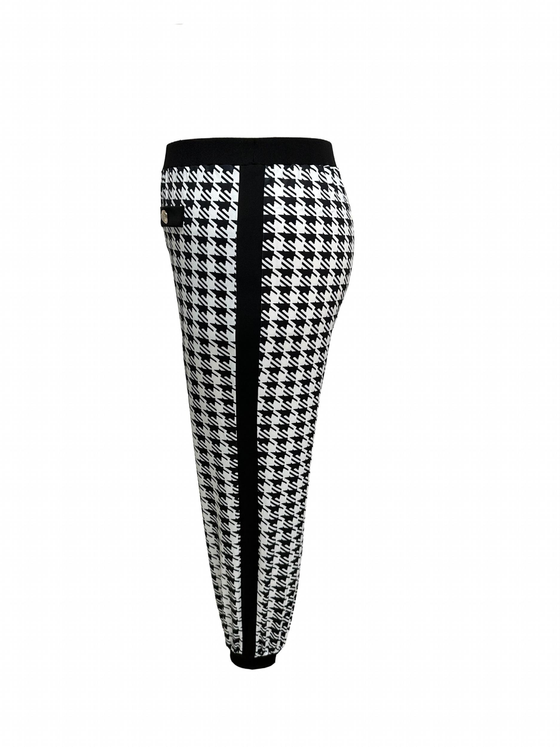  Houndstooth Print Coat & Pants 2 Piece Set