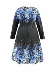  Colorblock Floral Print Round Neck Midi Dress