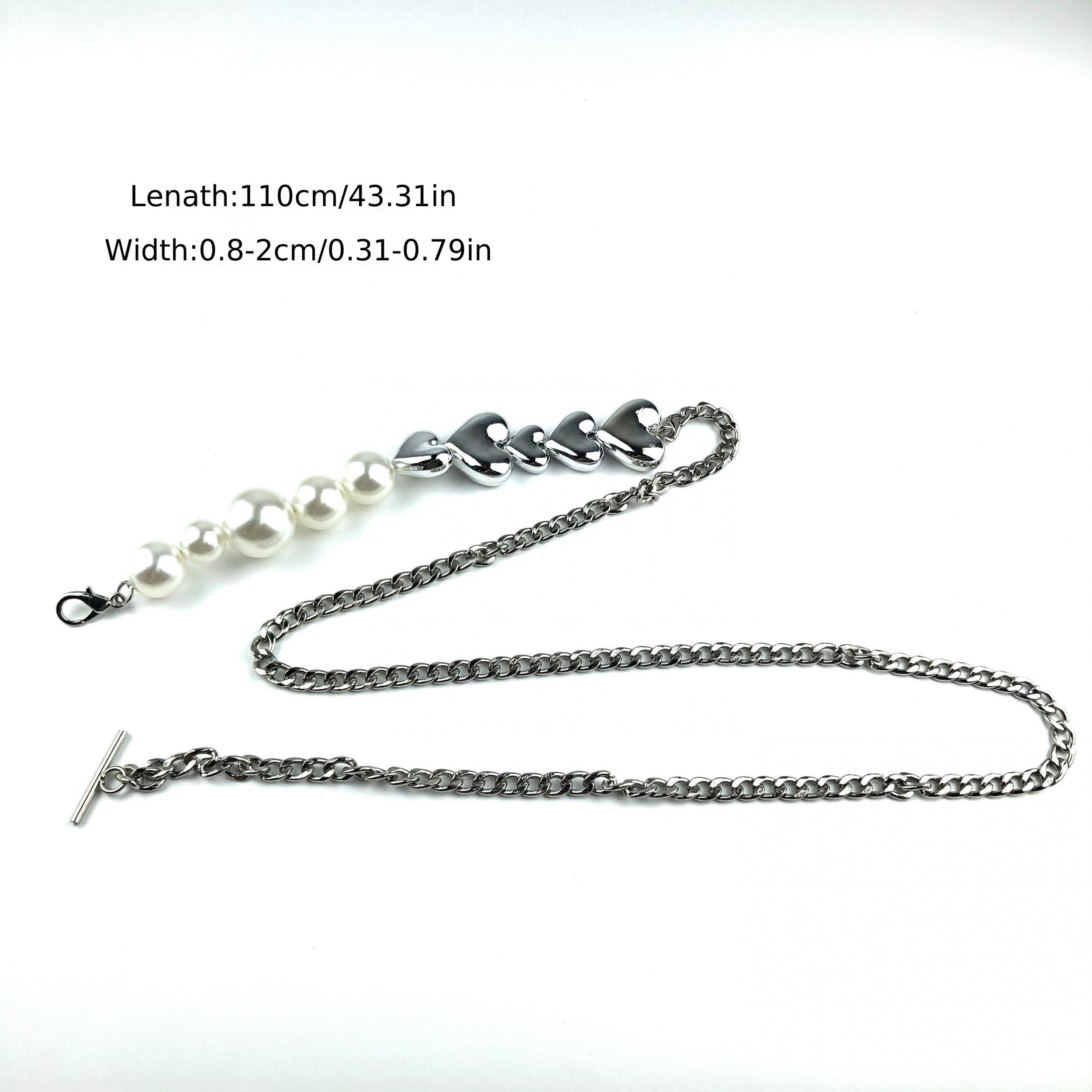 Faux Pearl Waist Chain Heart Shaped Metal Belt for Women