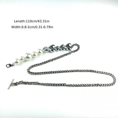Faux Pearl Waist Chain Heart Shaped Metal Belt for Women