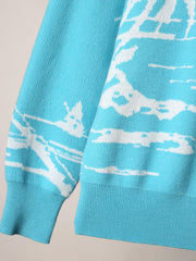 Coconut Tree Pattern Knitted Sweater Men's Casual Warm Crew Neck Pullover
