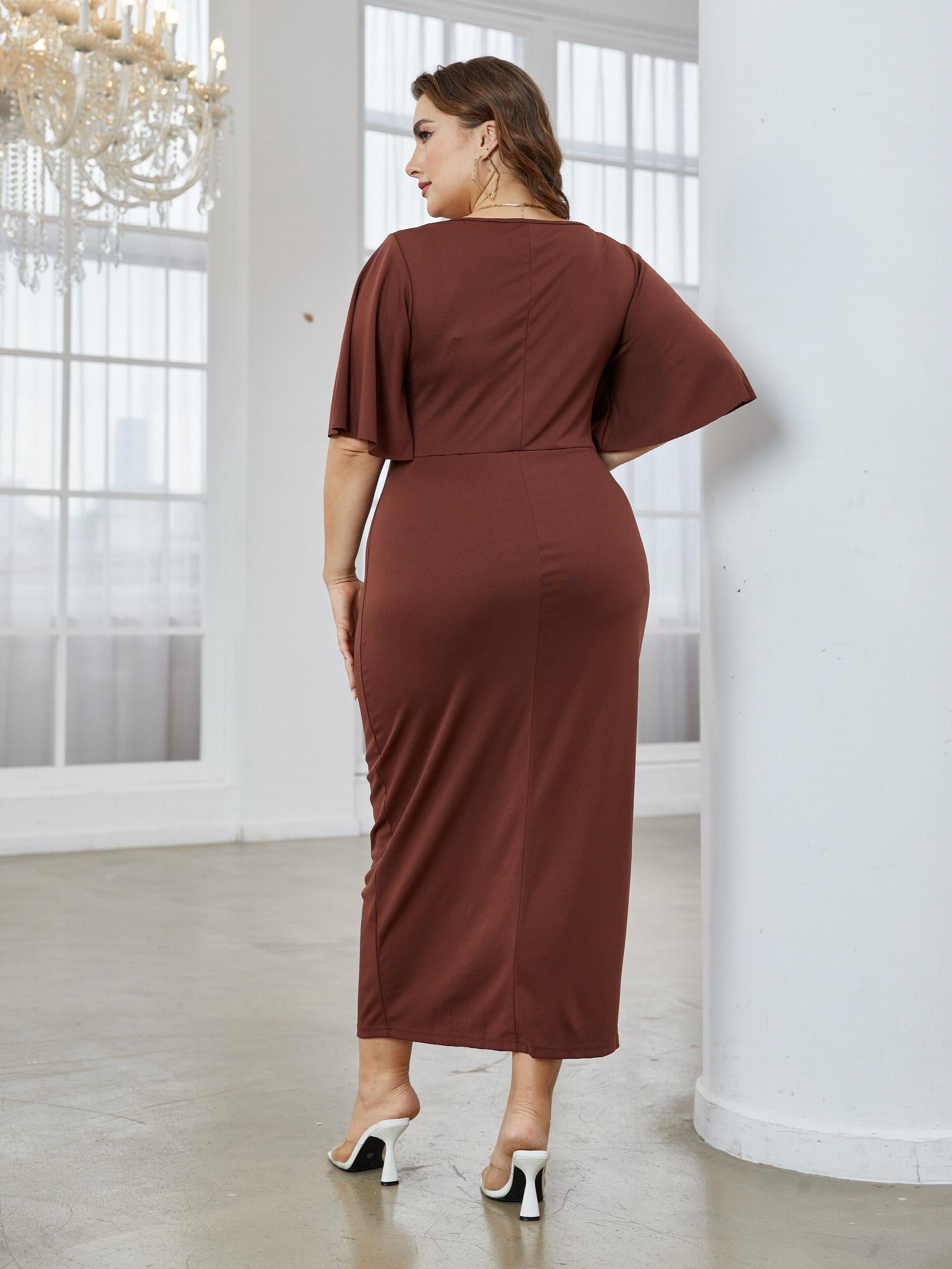  Dress Women's Plus Solid Butterfly Sleeve Square Neck