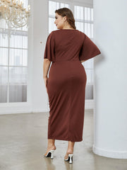  Dress Women's Plus Solid Butterfly Sleeve Square Neck