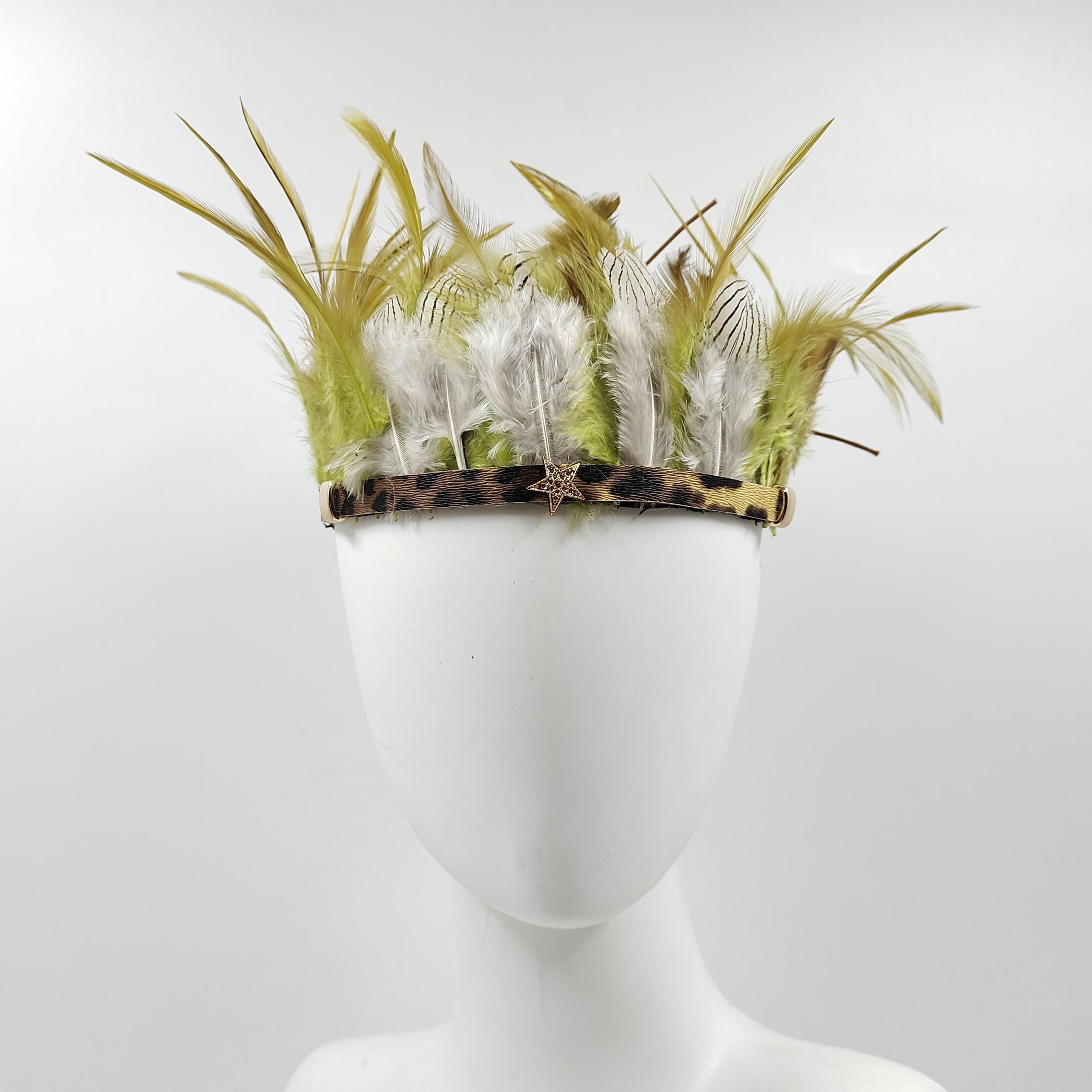 Adjustable Headband with Feathers Star Accents