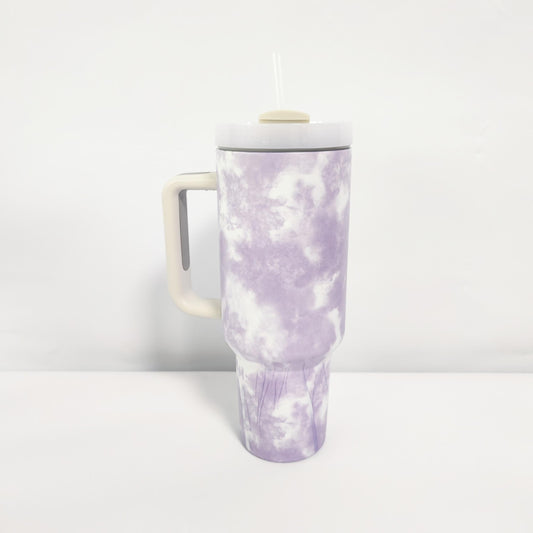 40oz Marble Printed Vacuum Flask Stainless Steel Tumbler w/ Straw & Handle