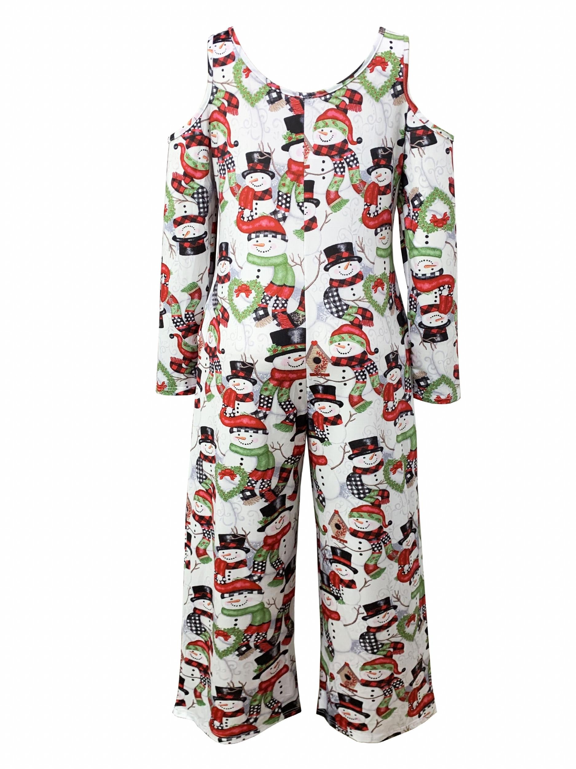  Snowman Print Cold Shoulder Jumpsuit