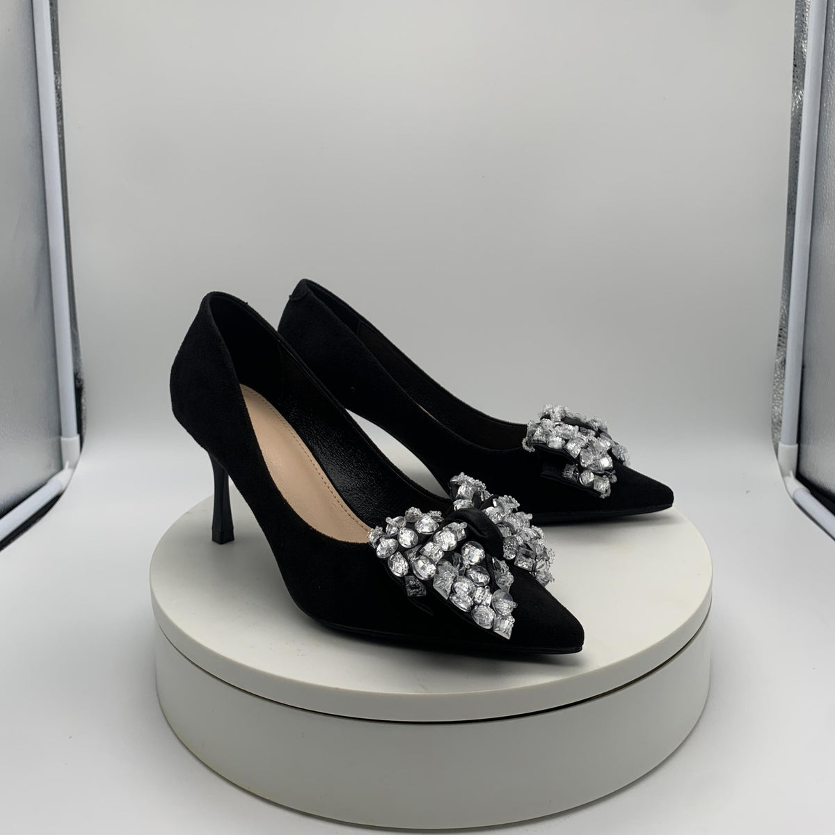 Rhinestone Bow Tie High Heels Pointed Toe Stiletto Pumps
