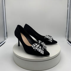 Rhinestone Bow Tie High Heels Pointed Toe Stiletto Pumps