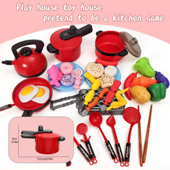 Interactive Kids Kitchen Playset with Red Stove Non Toxic Pretend Cooking