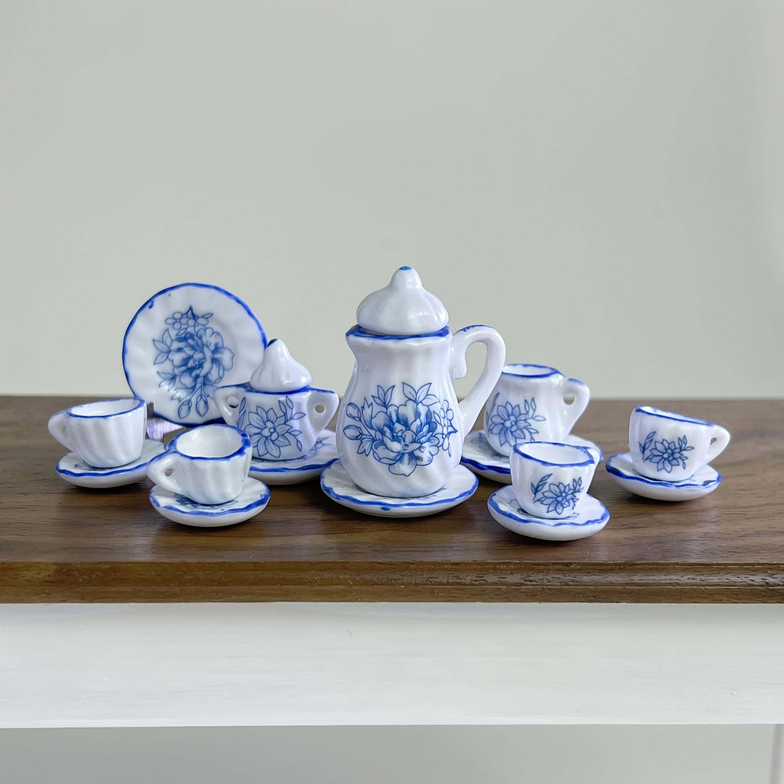 Mini Ceramic Tea Set Dollhouse Accessory Retro Model Decoration