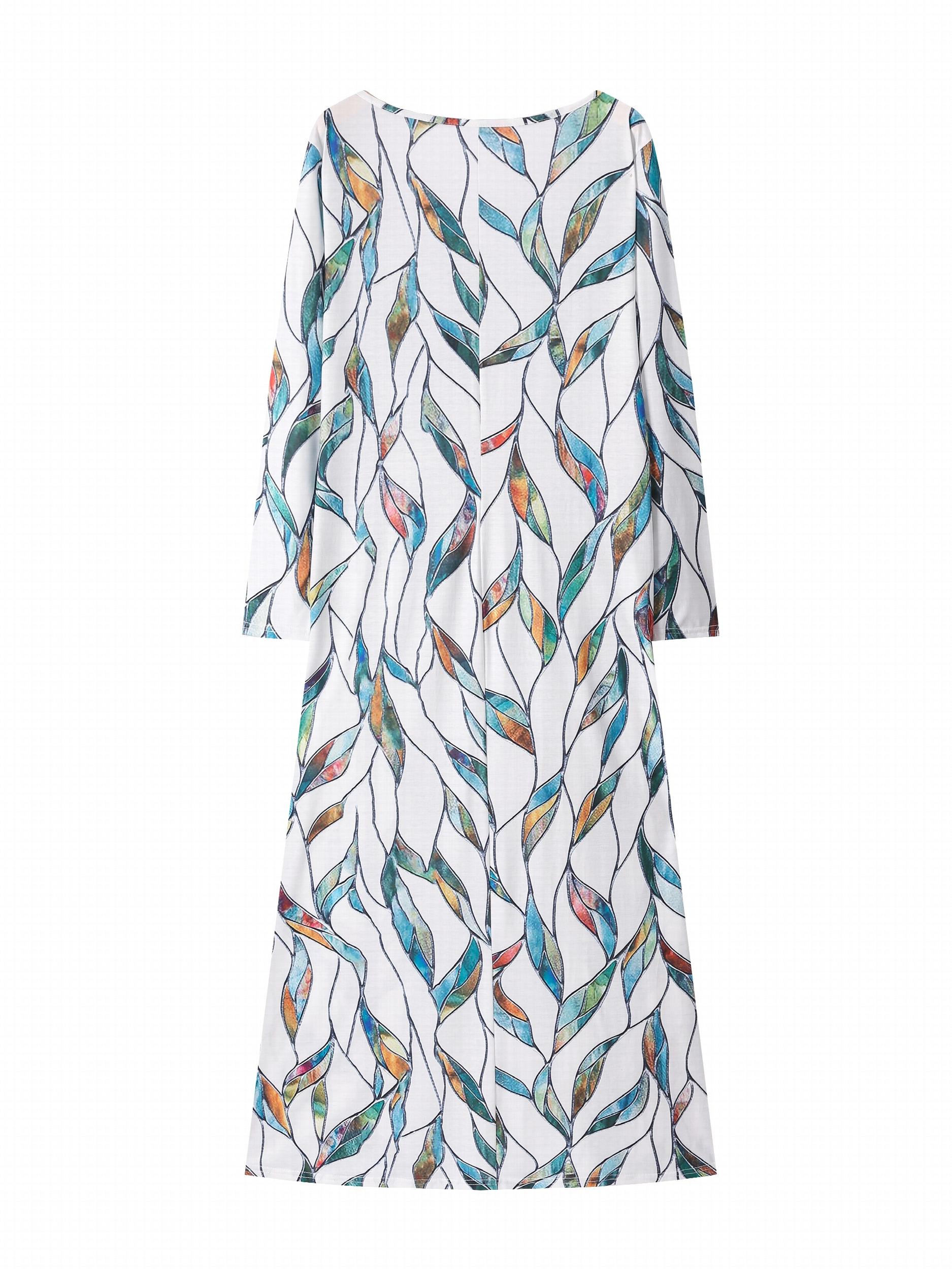 Women's Plus Leaf Print Long Sleeve Maxi Dress