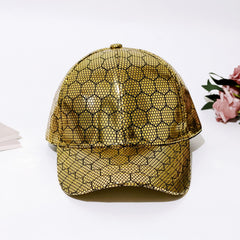 Golden Plaid Baseball Cap PU Leather Hip Hop Sun Hat