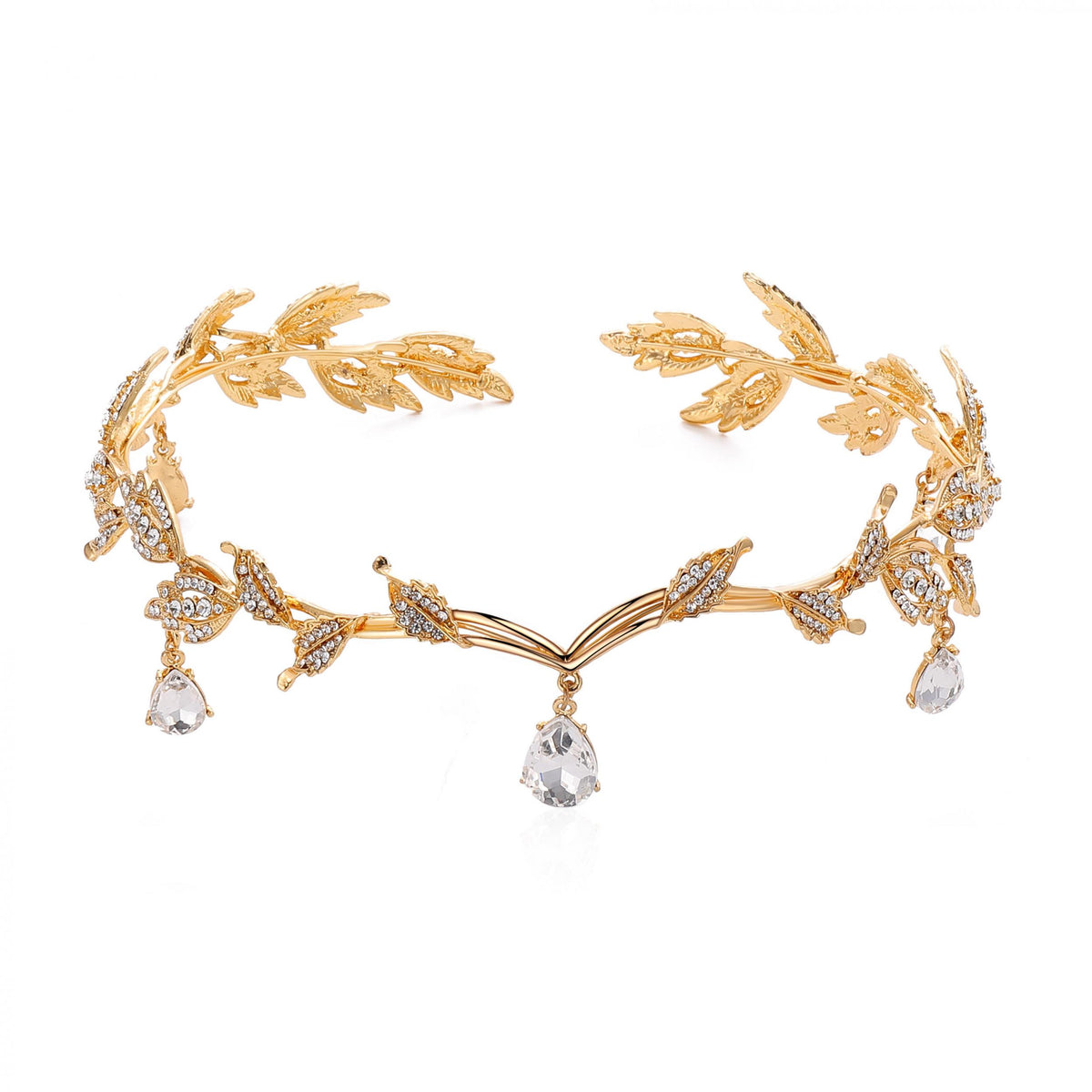 Golden Leaf Headband Rhinestone Hair Hoop Vintage Accessories