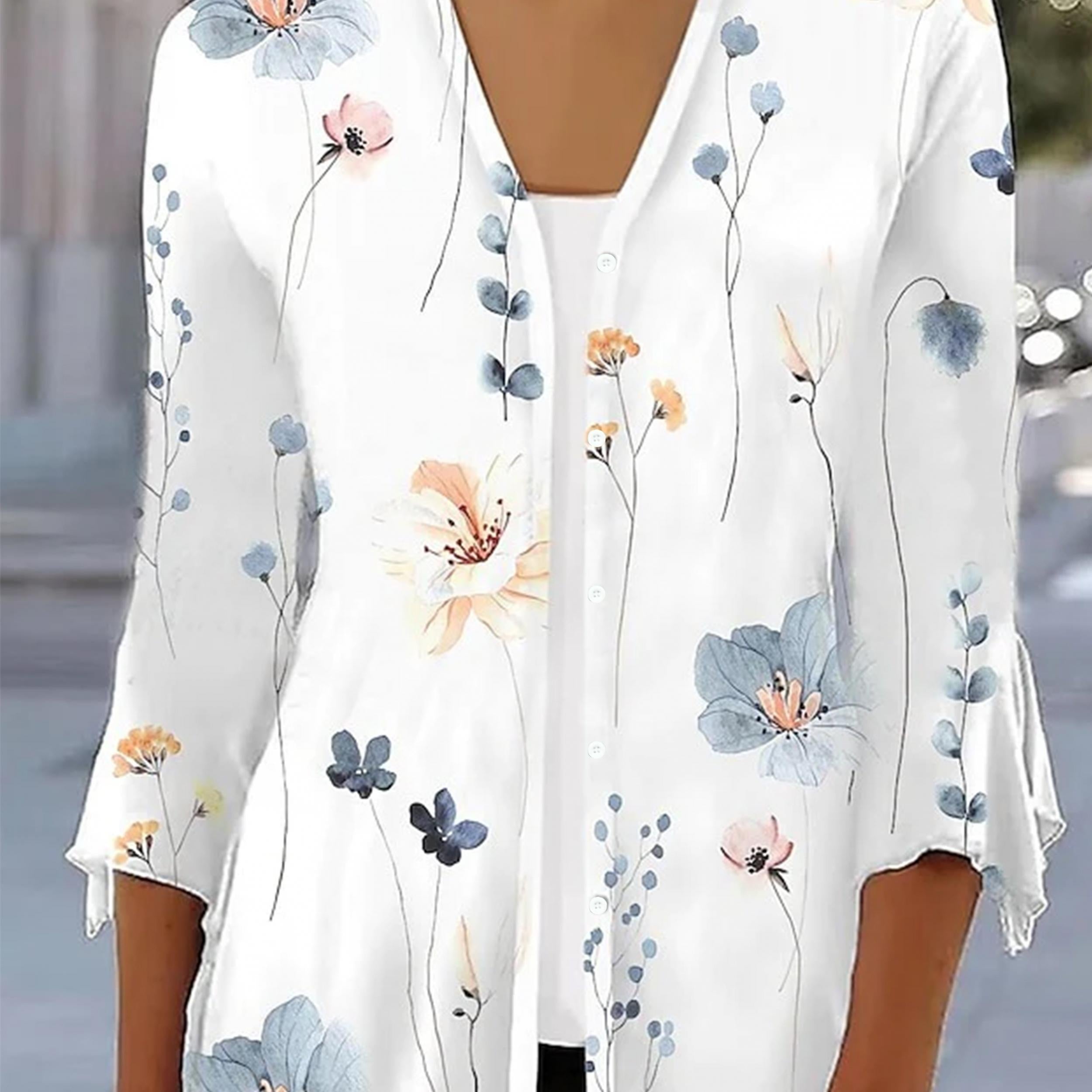Floral Print Cardigan & Solid Cami Top Set