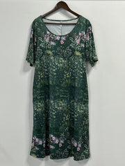 Women's Plus Floral Print Short Sleeve Tee Dress With Pockets