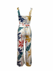 Plant Print Two Piece Set Sleeveless Top & Wide Leg Pants