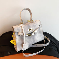 Pink Crossbody Bag with Lock, High-Quality Texture Handbag