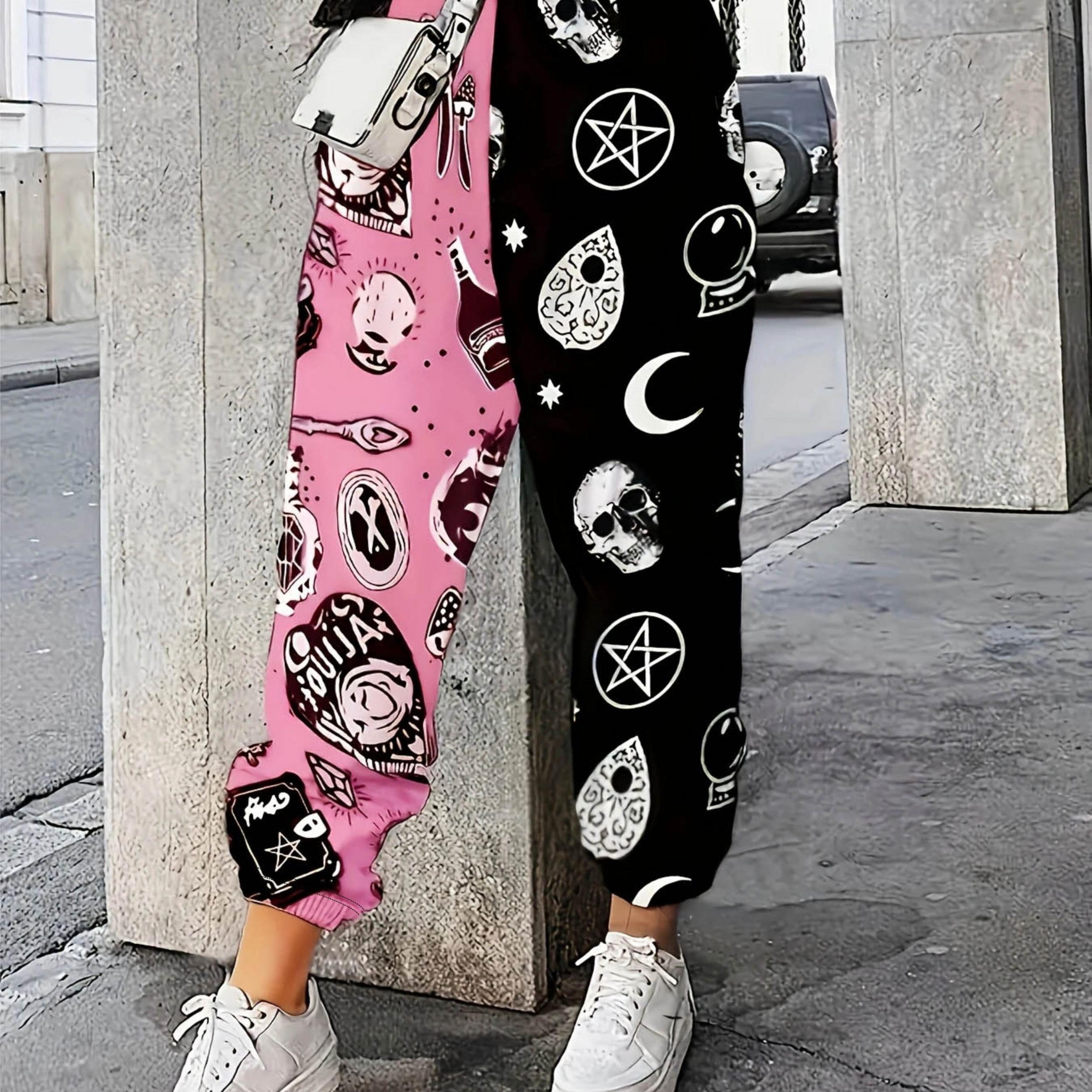  Colorblock Skull & Graffiti Print Joggers