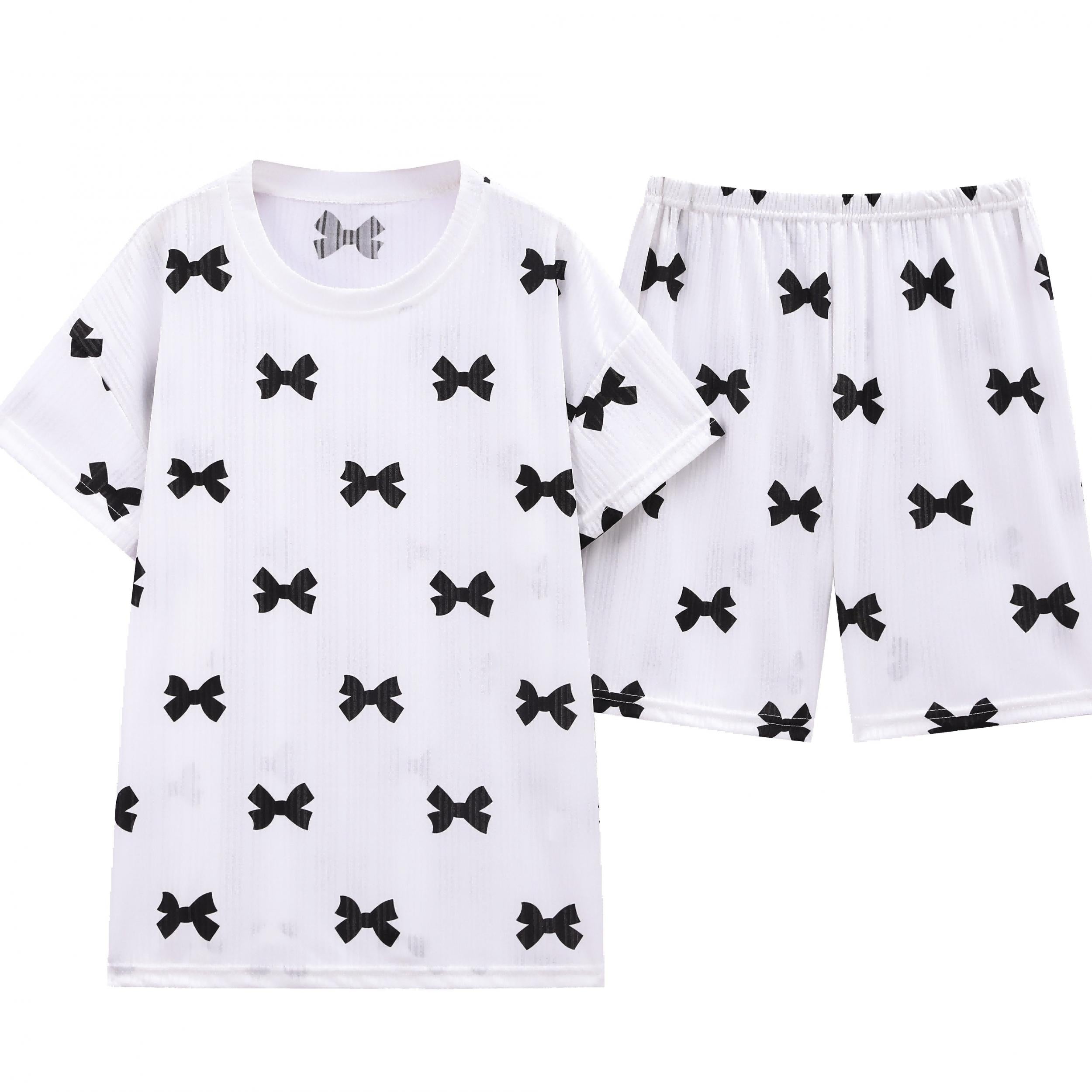 Bow Knot Print Short Sleeve Pajama Set