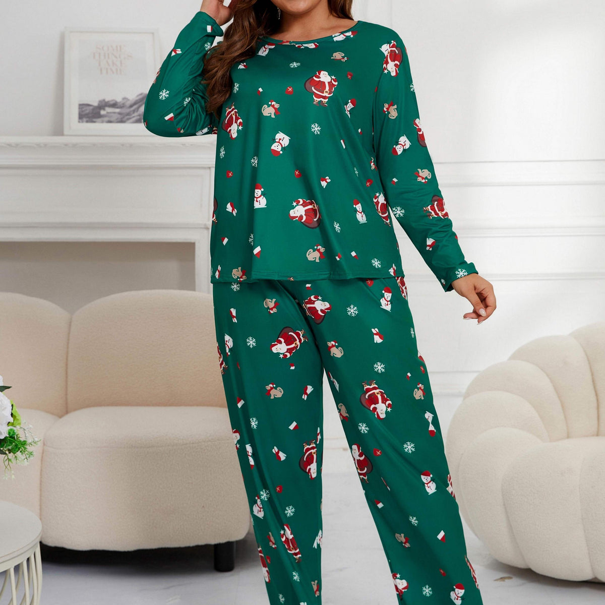  Christmas Loungewear Set Women's Plus Long Sleeve T shirt & Pants