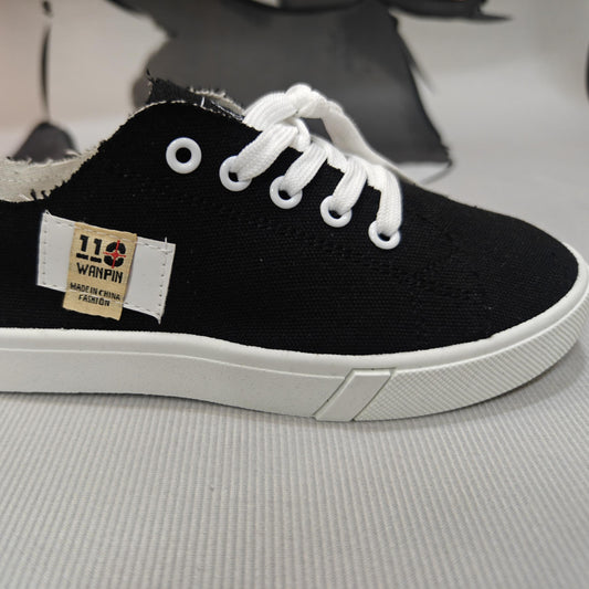 Women's Canvas Lace Up Flat Sneakers Lightweight Low Top Shoes