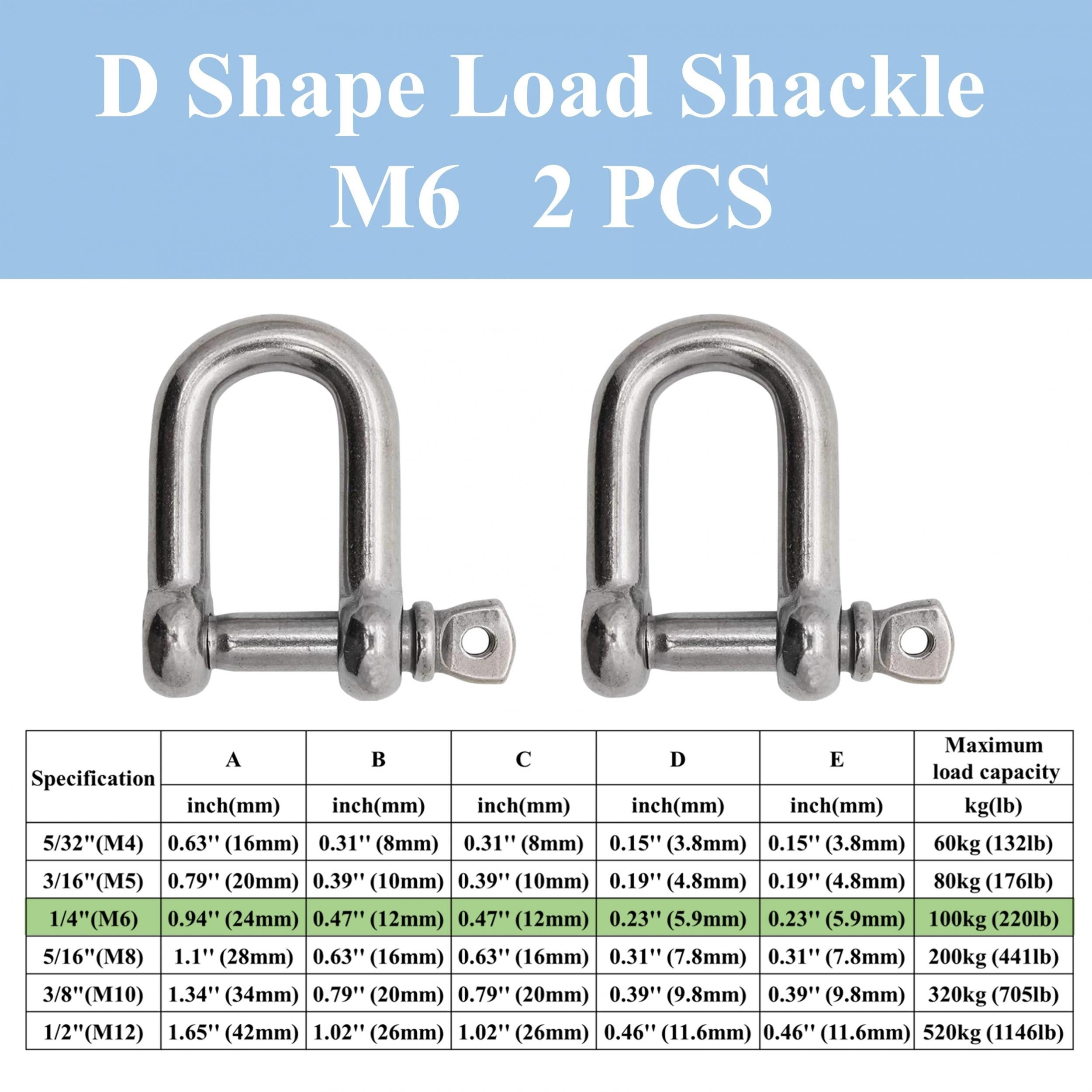 Stainless Steel D Shape Bow Load Shackle M4 12 7 81 M5 7 62