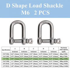 Stainless Steel D Shape Bow Load Shackle M4 12 7 81 M5 7 62