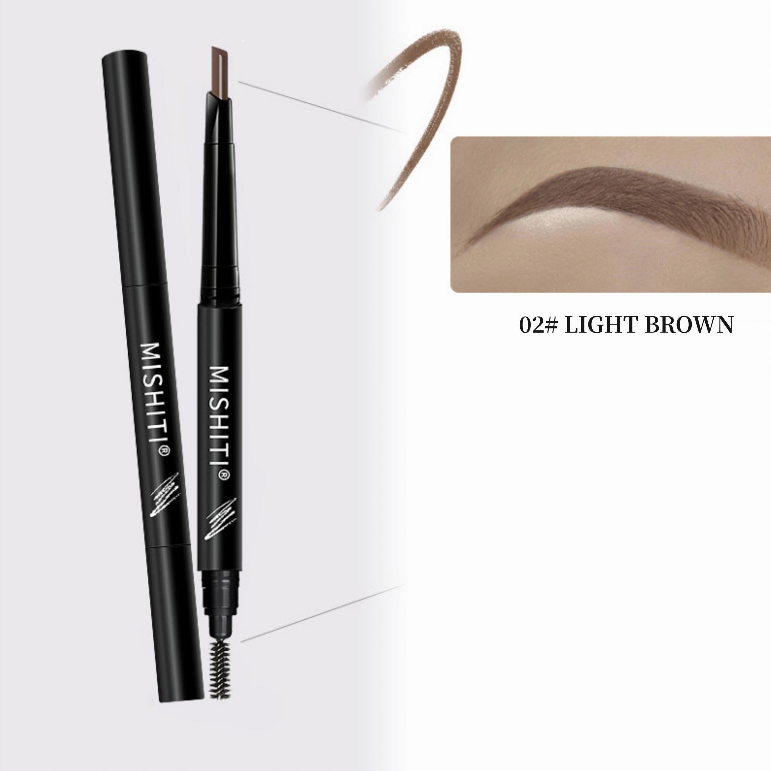 Double Ended Eyebrow Pencil with Brush, Waterproof, Auto Rotating, 5 Colors