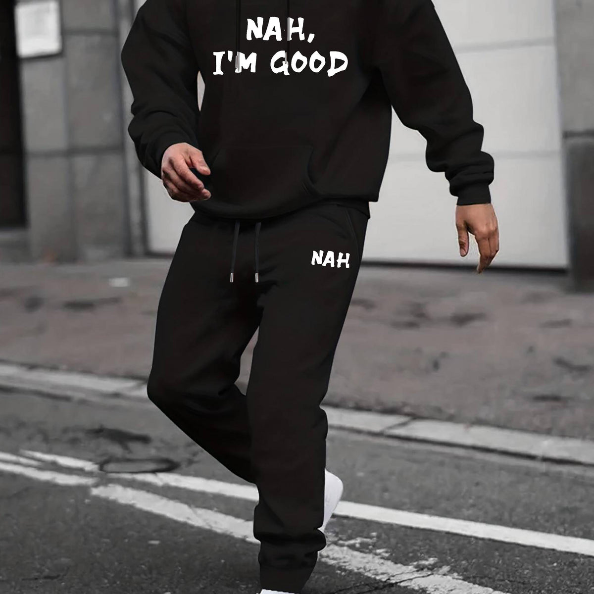 Men's Casual Crew Neck Long Sleeve T Shirt Hooded Sweatshirt Set