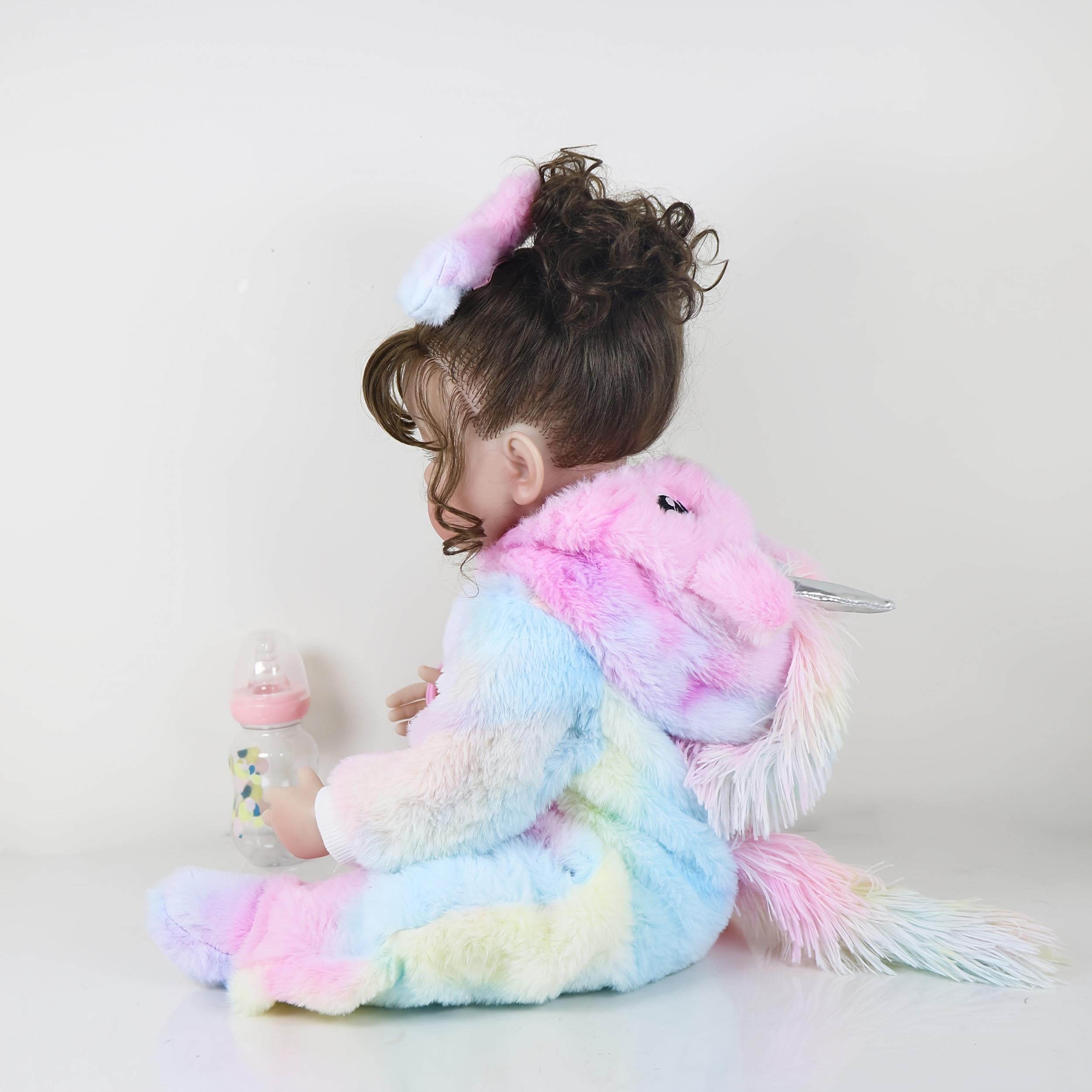 55 Rainbow Unicorn Doll w/ Soft Silicone Body & Brown Hair