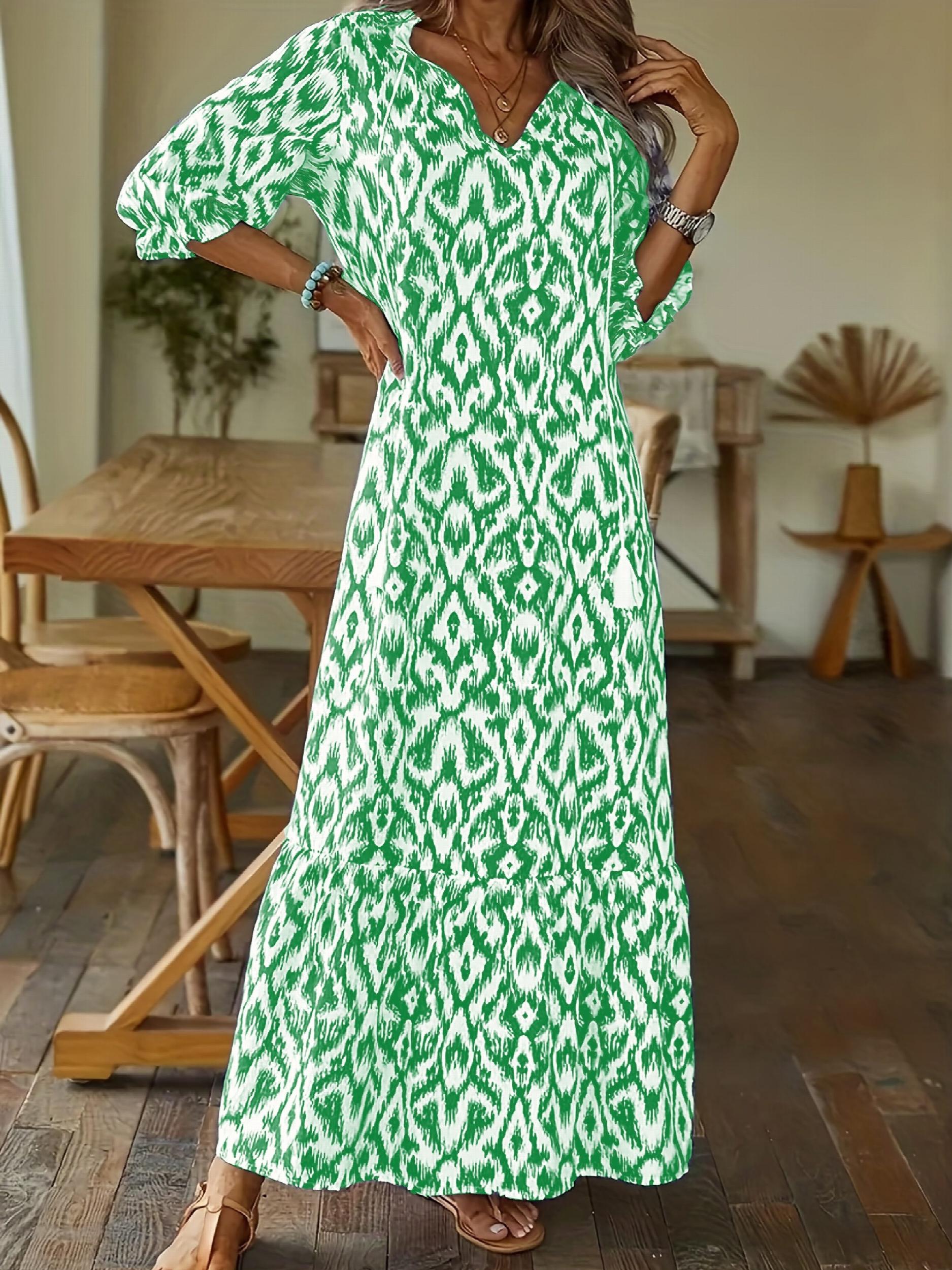 Boho Tassel V Neck Dress Half Sleeve Women's Clothing