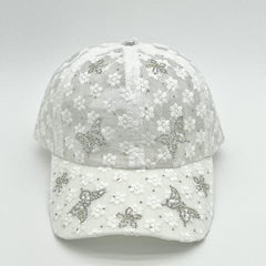 Rhinestone Butterfly Decor Baseball Cap Lace Embroidery Hollow Out Dad Hat