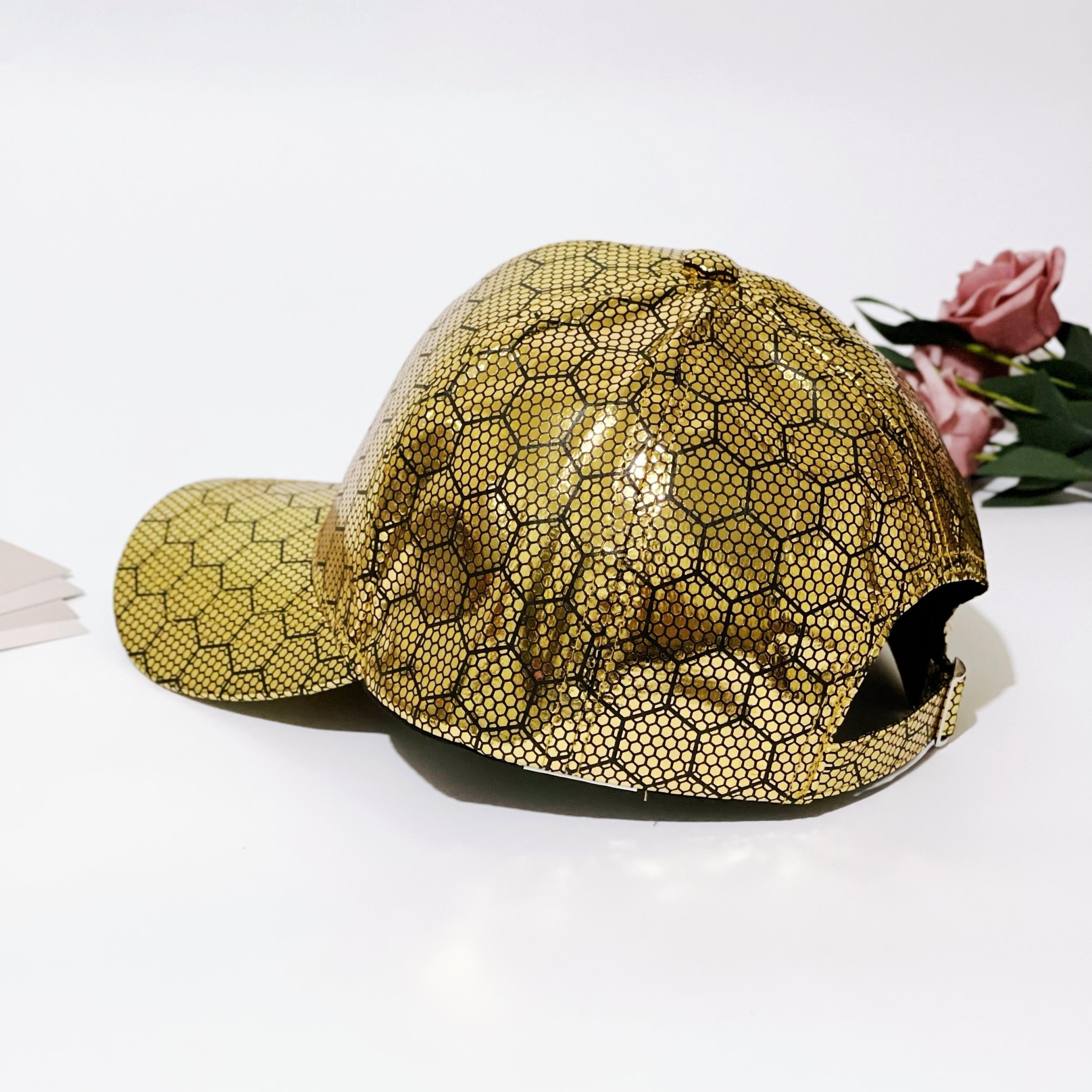 Golden Plaid Baseball Cap PU Leather Hip Hop Sun Hat