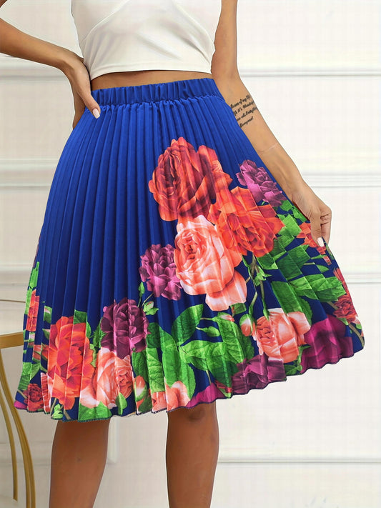  Women's Floral Print Pleated Skirt