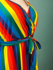  Colorblock Stripe Print Surplice Neck Cami Dress