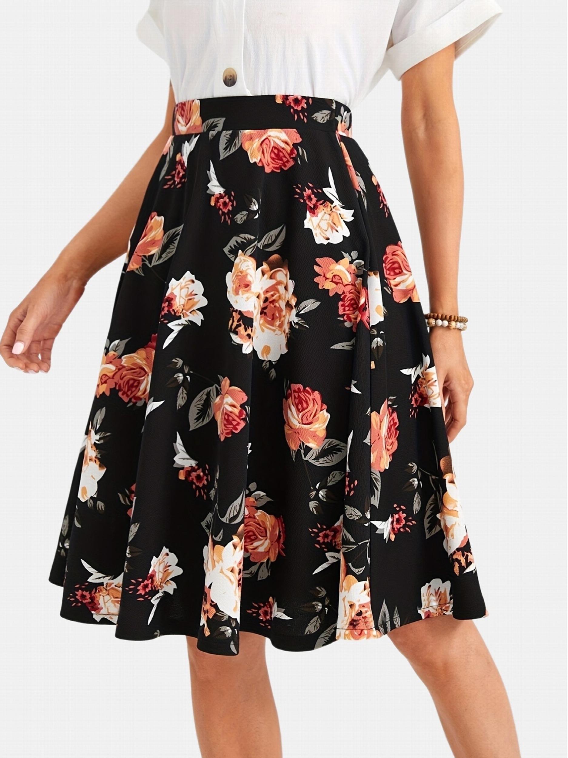 Floral Print High Waist Skirt for Women