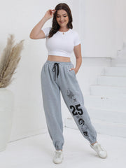  Casual Pants Women's Plus Butterfly & Skull & Number Print Drawstring