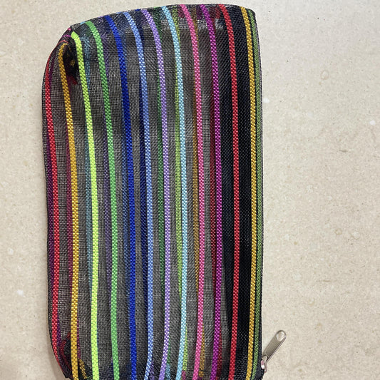 Striped Mesh Makeup Bag Travel Organizer Zipper