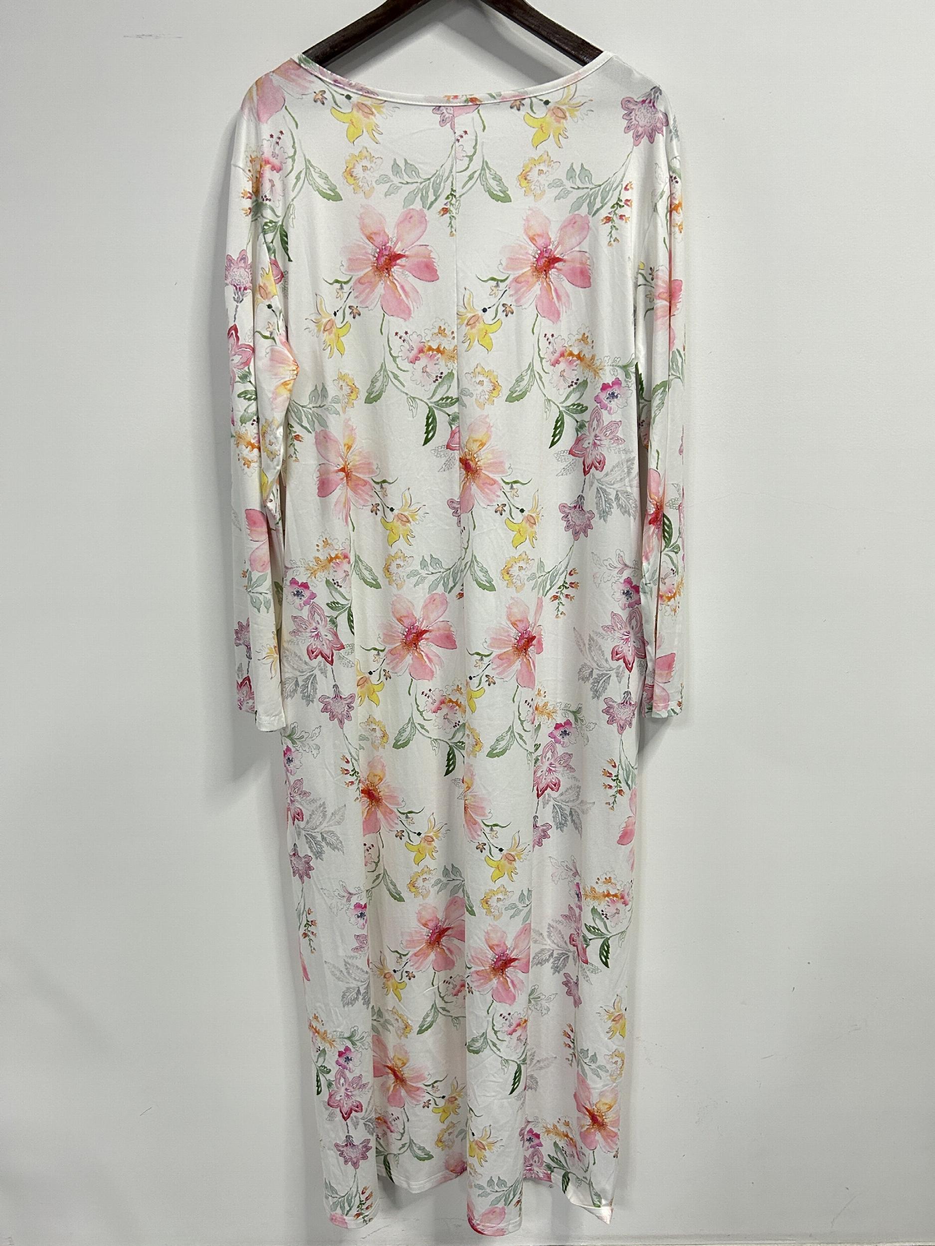  Floral Print Long Sleeve Maxi Dress With Pockets