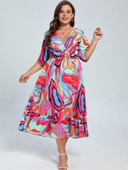 Abstract Print Maxi Dress with Ruffle Trim