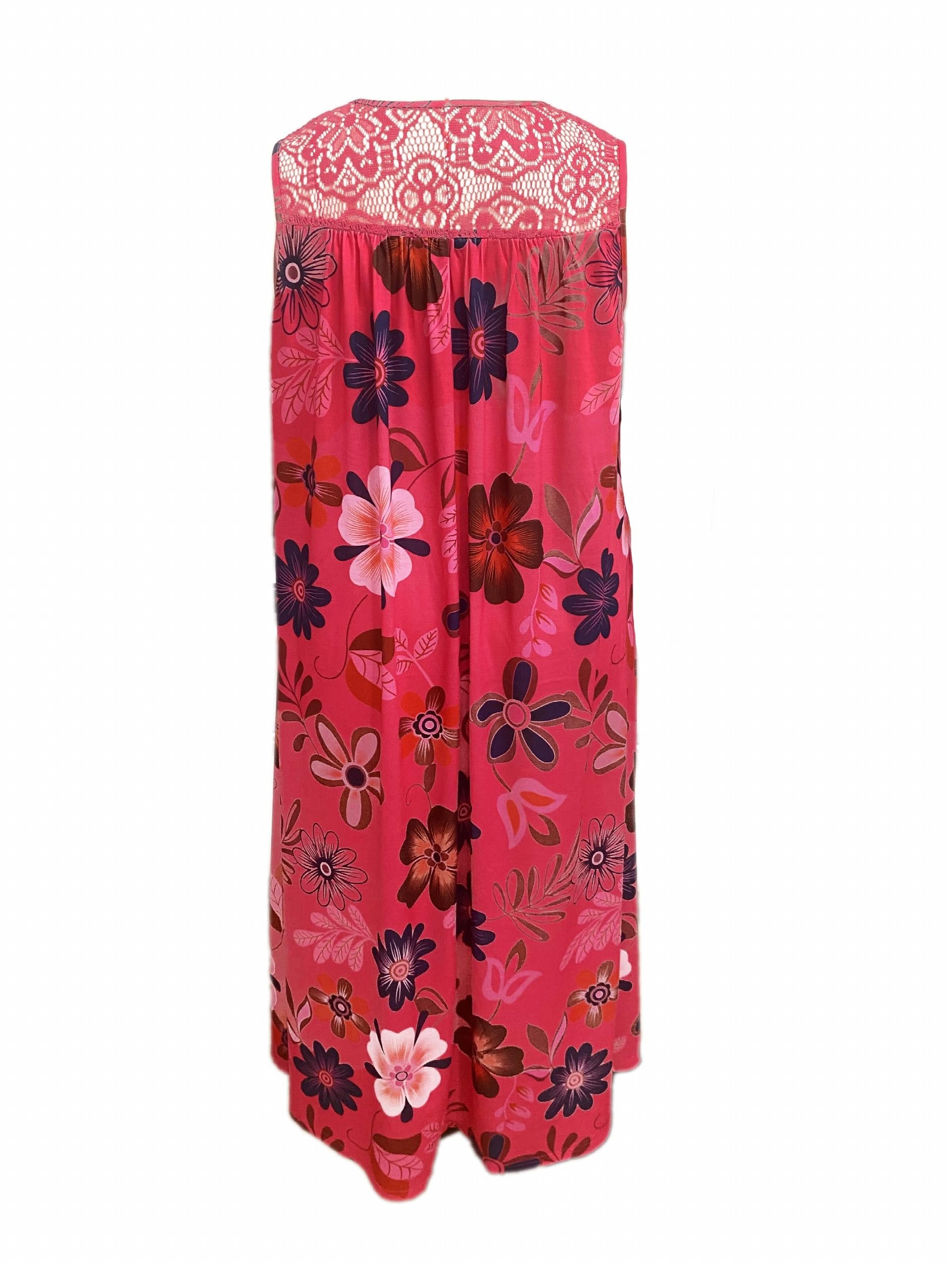  Floral Print Lace Tank Dress