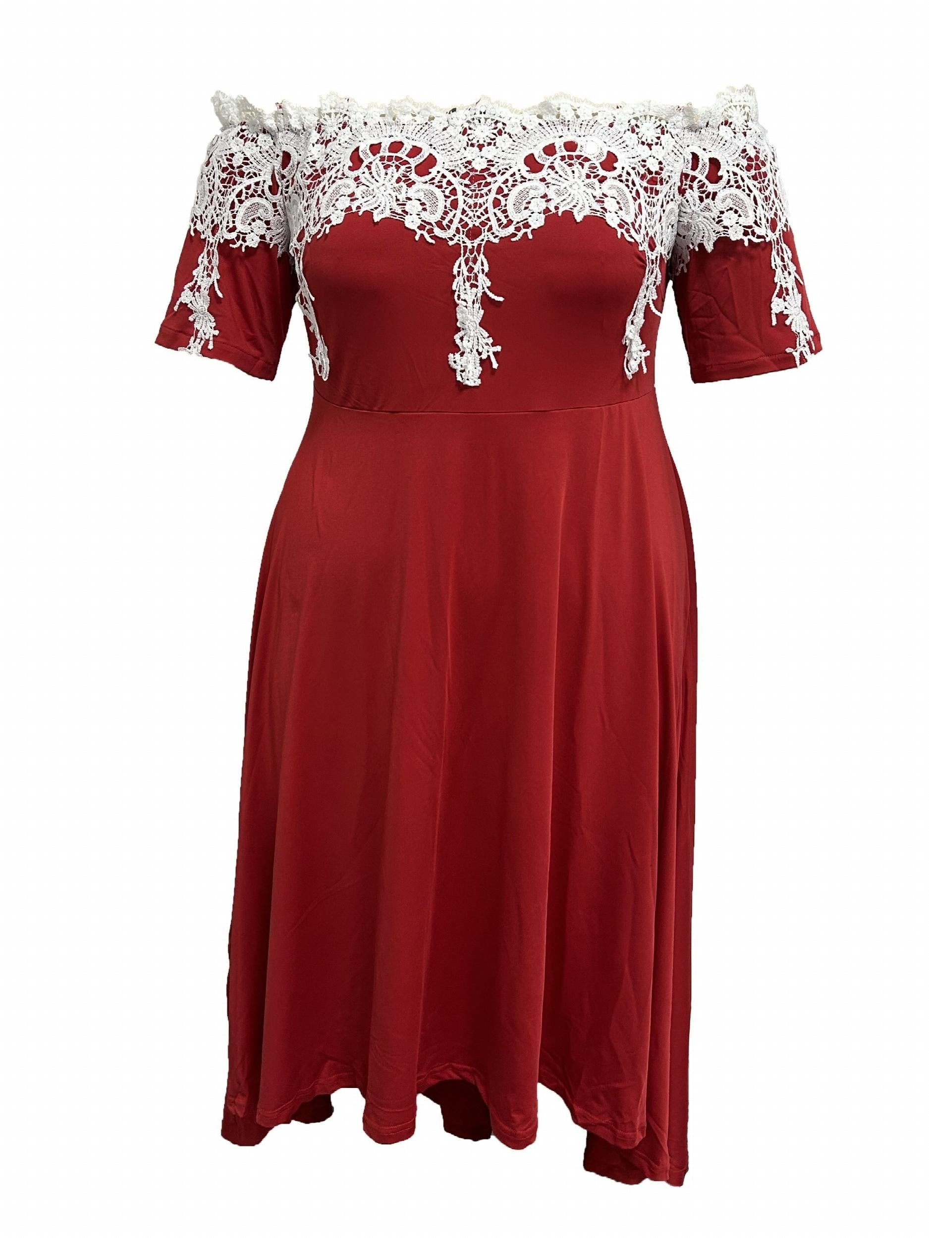  Casual Dress Women's Plus Colorblock Lace Off Shoulder Maxi Dress