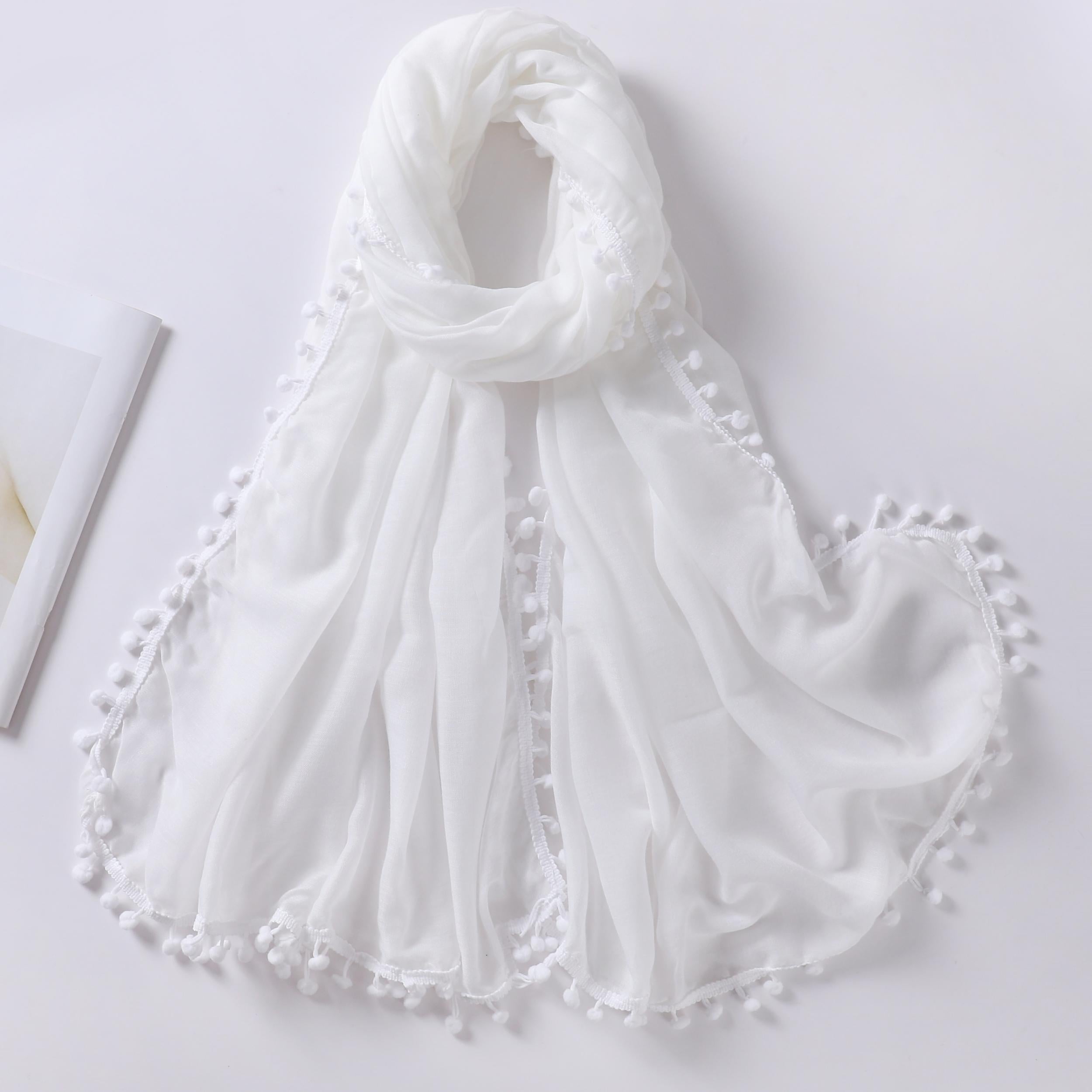 Pompom Tassel Scarf Solid Shawl Hijab Classic Turban Head Wrap