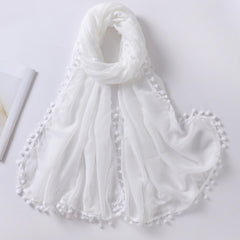 Pompom Tassel Scarf Solid Shawl Hijab Classic Turban Head Wrap