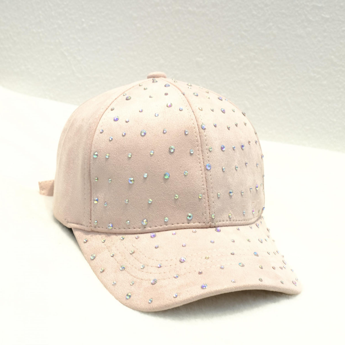 Pink Suede Baseball Cap Full Rhinestone Decor Sunscreen Dad Hats