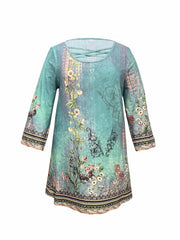  Retro Dress Women's Plus Border Floral Print Long Sleeve