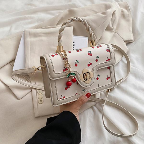 Sweet Cherry Square Chains Crossbody Bag Green Yellow HandBag